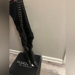 Black Studded Over-the-Knee Boots